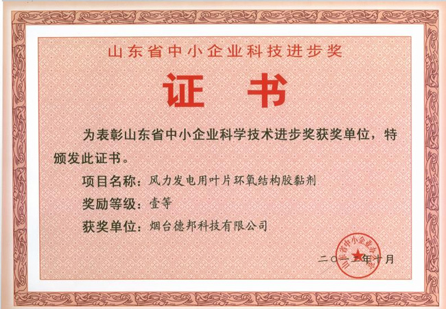 山東省中小企業(yè)科學(xué)技術(shù)進步一等獎